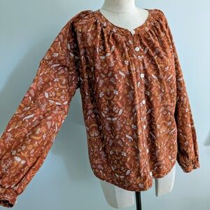 Duluth Trading Co Brown Buttoned Relaxed Blouse